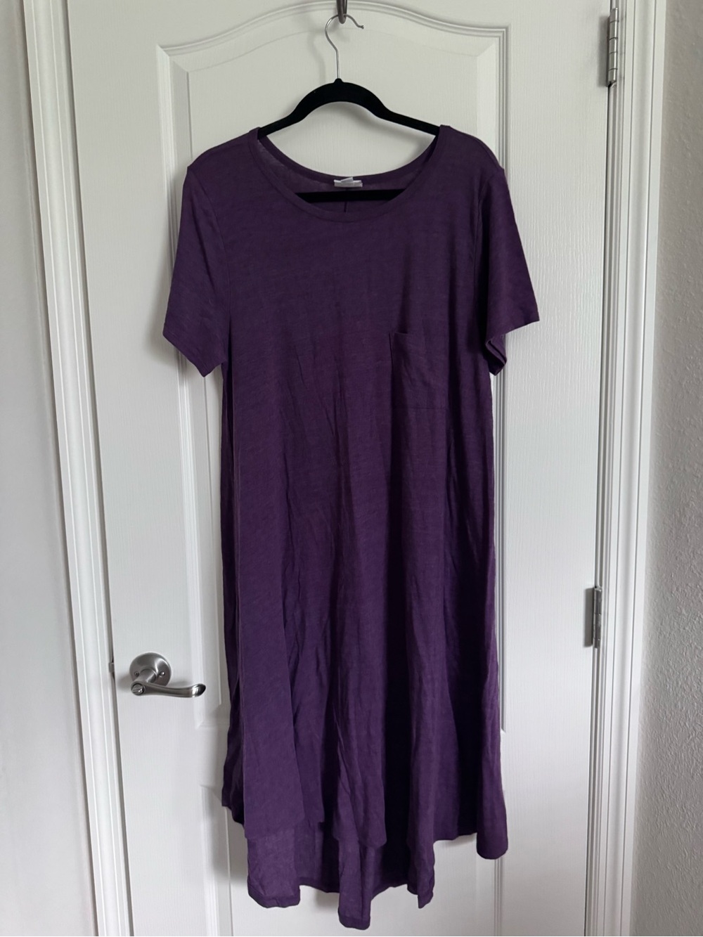 LuLaRoe Carly Purple Short-Sleeve Pocket Midi Dress
